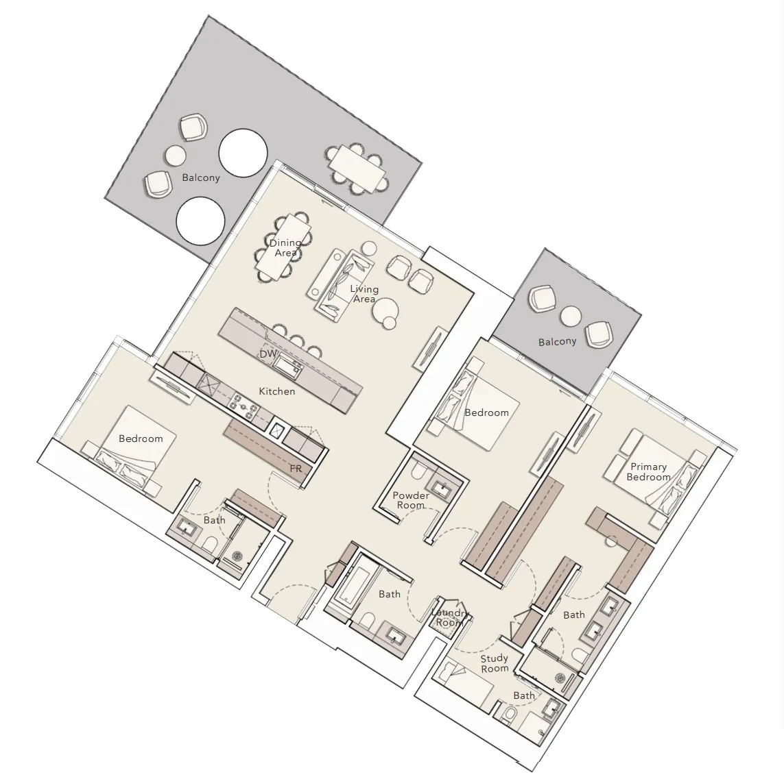 Mercer House 3 bed floor plan, 2,571 sqft