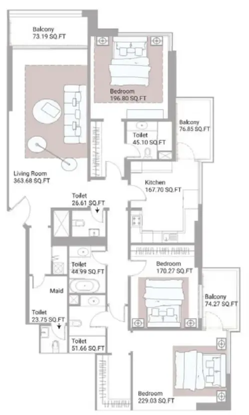 Ajman Creek Towers 3 bed floor plan, 2,750 – 2,768 sqft