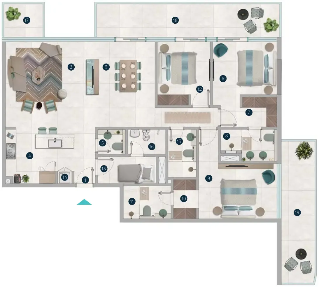 Octa Isle Interiors by Missoni 3 bed floor plan, 2,034 sqft