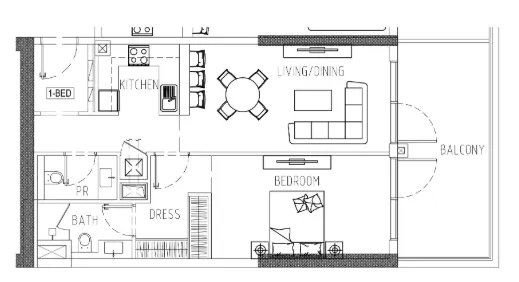 Damac Riverside Views 1 bed floor plan, 965 sqft