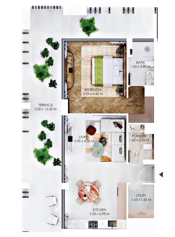 Rabdan Square 1 bed floor plan, 1,175 sqft