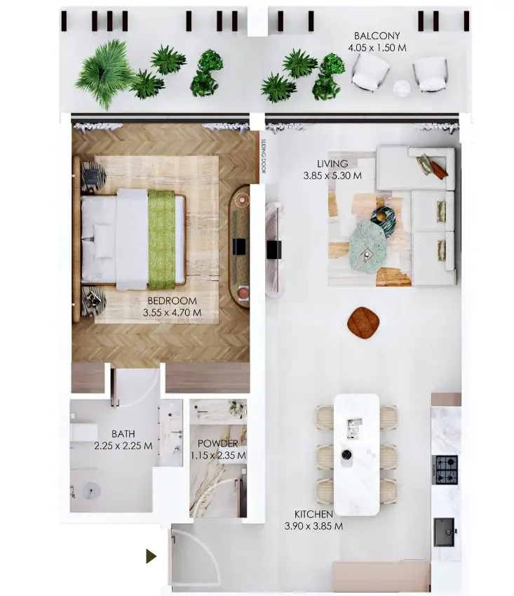 Rabdan Square 1 bed floor plan, 831 sqft