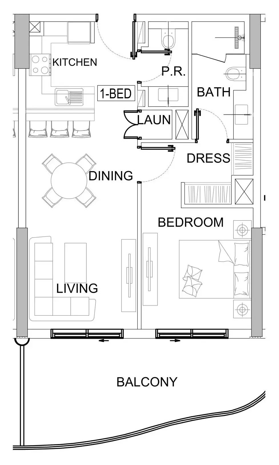 Valencia 1 bed floor plan, 797 sqft