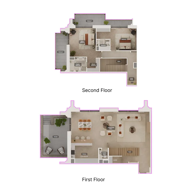 Sama Yas 2 bed floor plan, 2,491 sqft