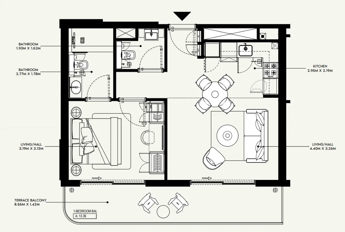 Azizi Jewel 1 bed floor plan, 696 sqft
