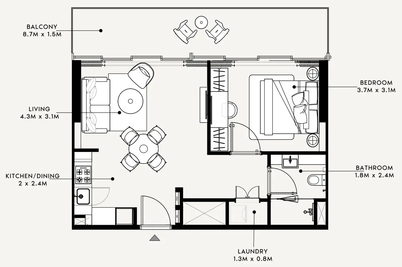 Azizi Milan 1 bed floor plan, 675 sqft