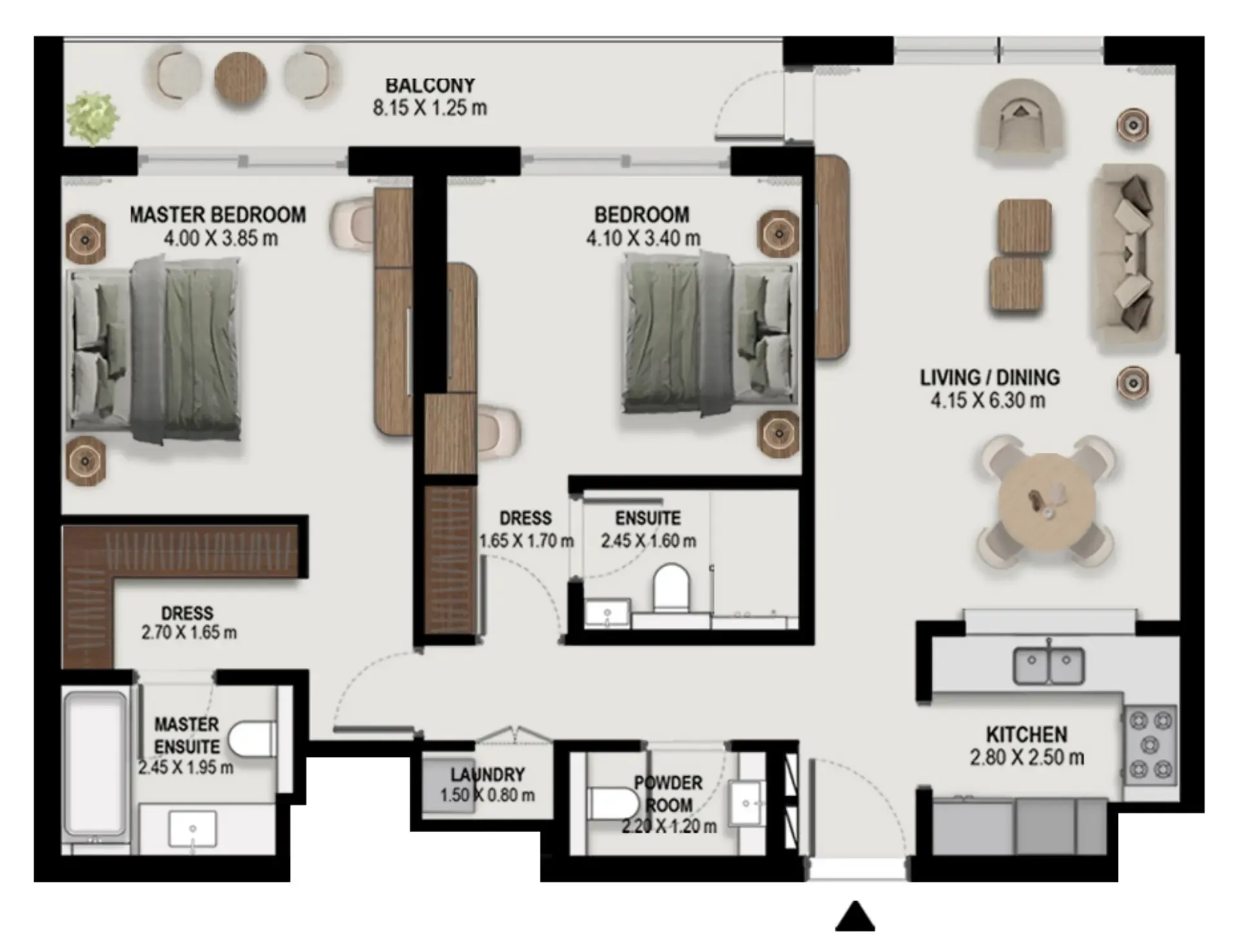 Boulevard Park at Wasl Gate 2 bed floor plan, 1,261 sqft