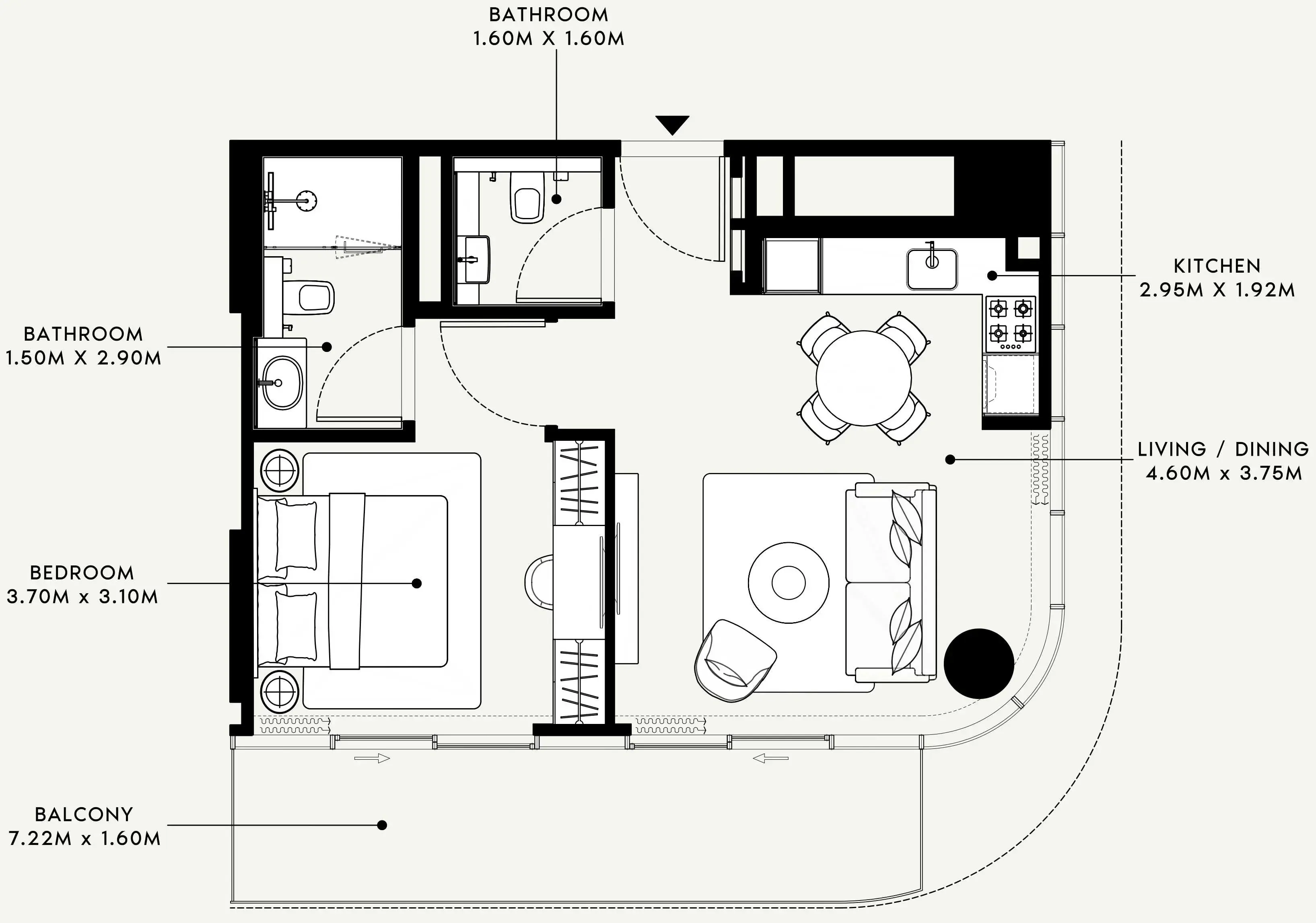 Azizi Venice 1 bed floor plan, 675 sqft