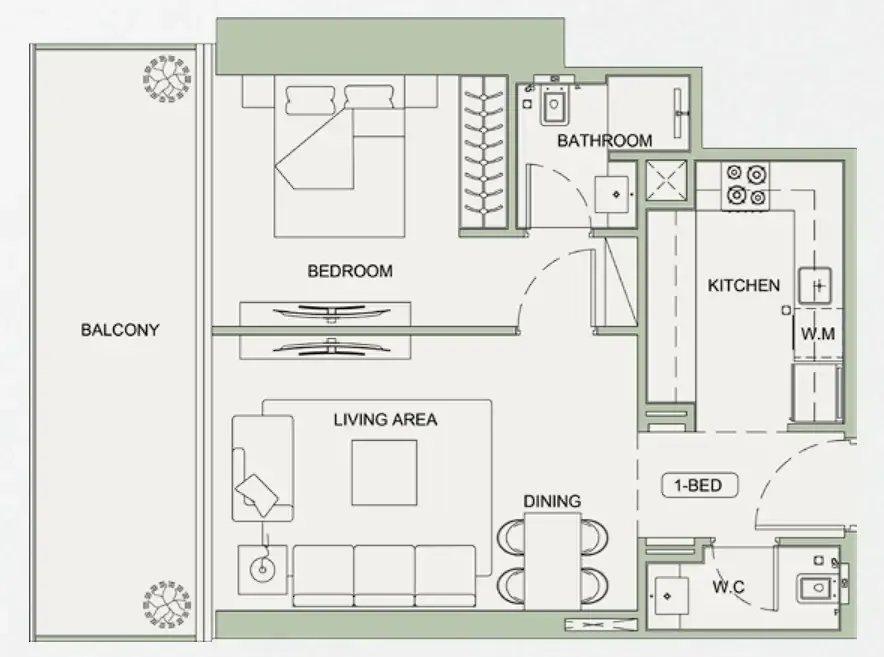 Binghatti Sky Terraces 1 bed floor plan, 715 sqft