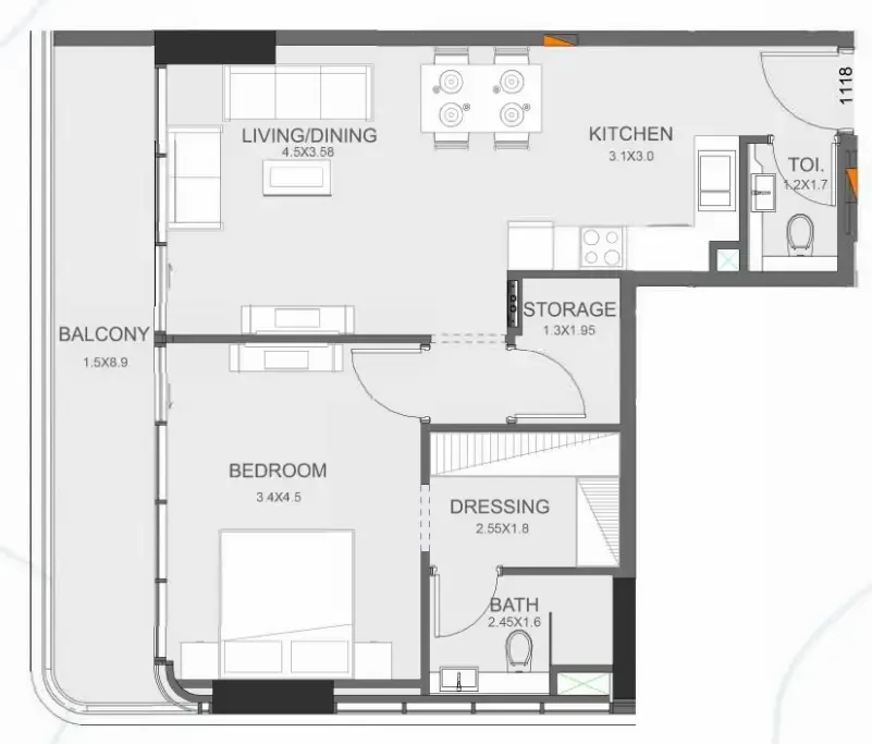 Floarea Oasis 1 bed floor plan, 826 sqft