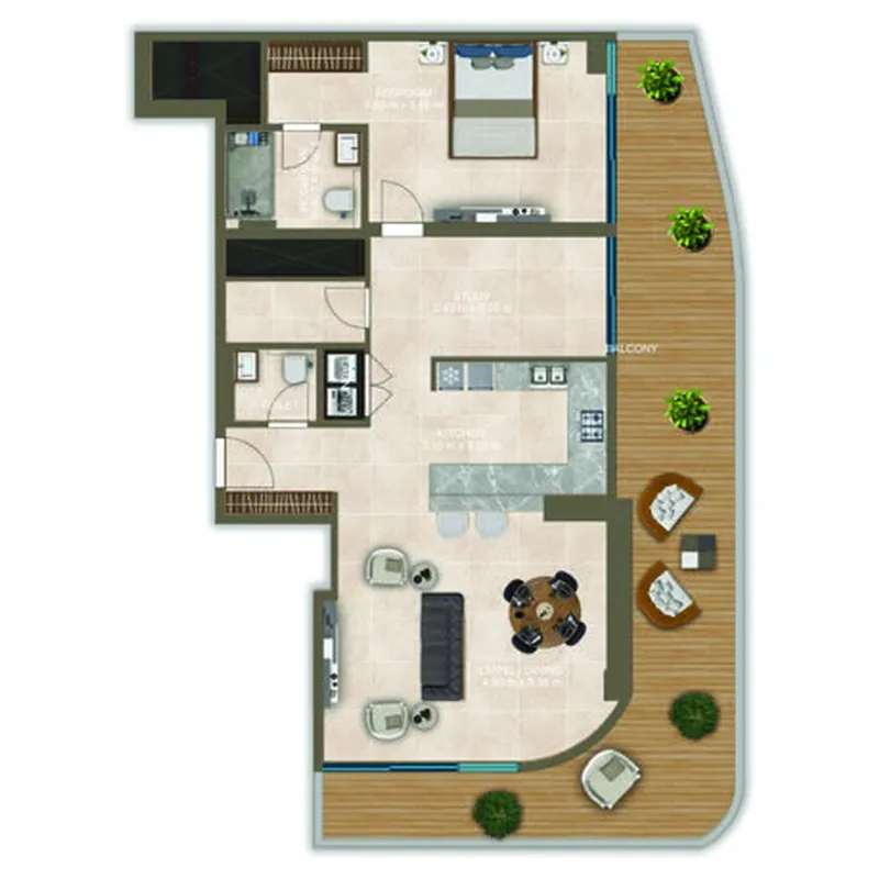 Nova Tower 2 bed floor plan, 1,372 sqft