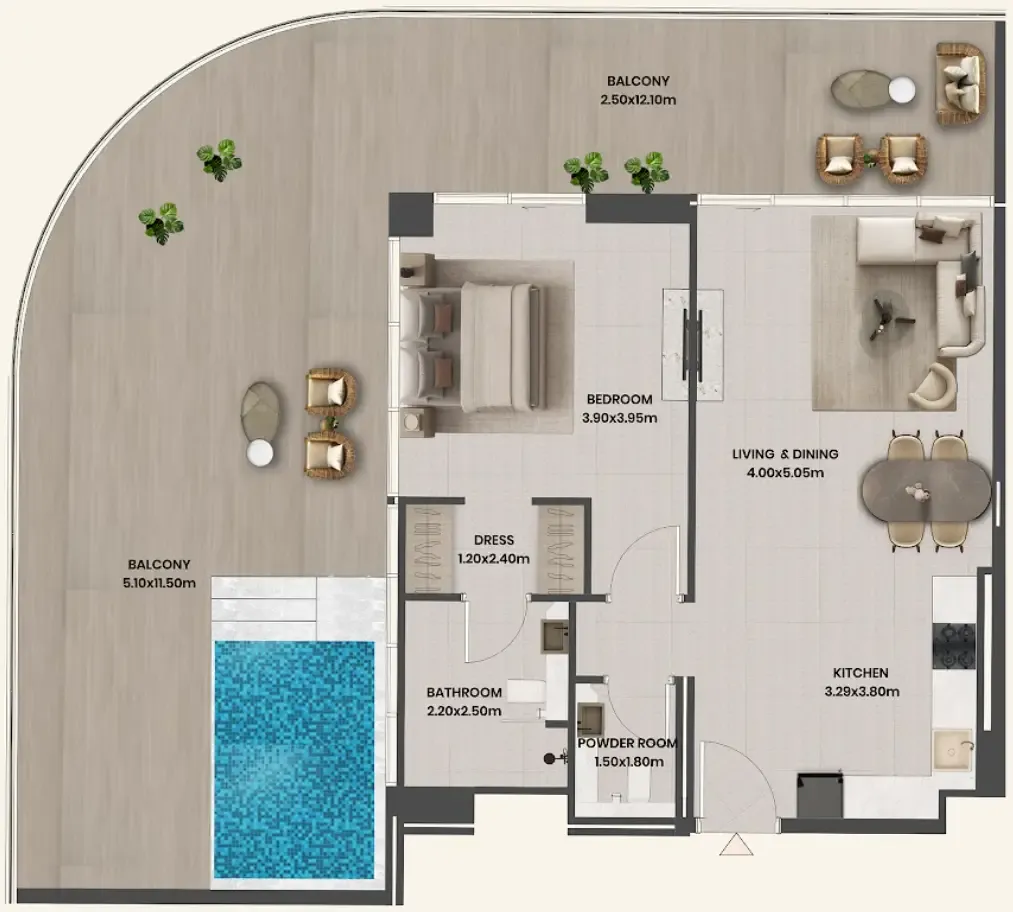 Divine Al Barari 1 bed floor plan, 1,548 sqft