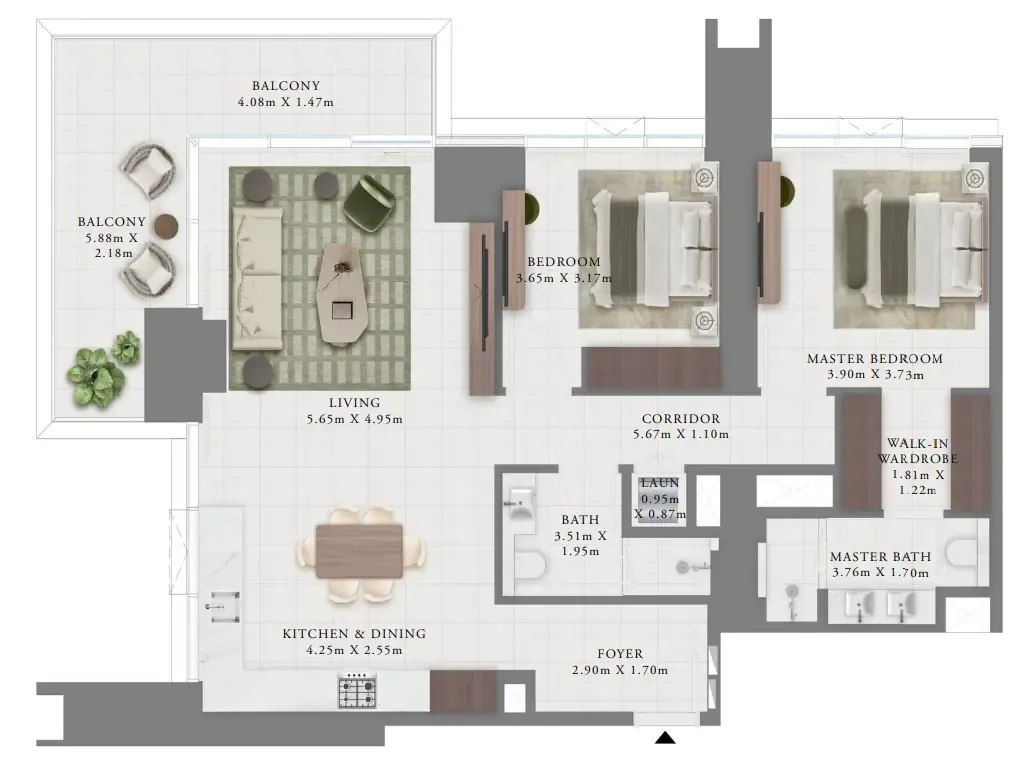 Creek Bay 2 bed floor plan, 1,451 sqft