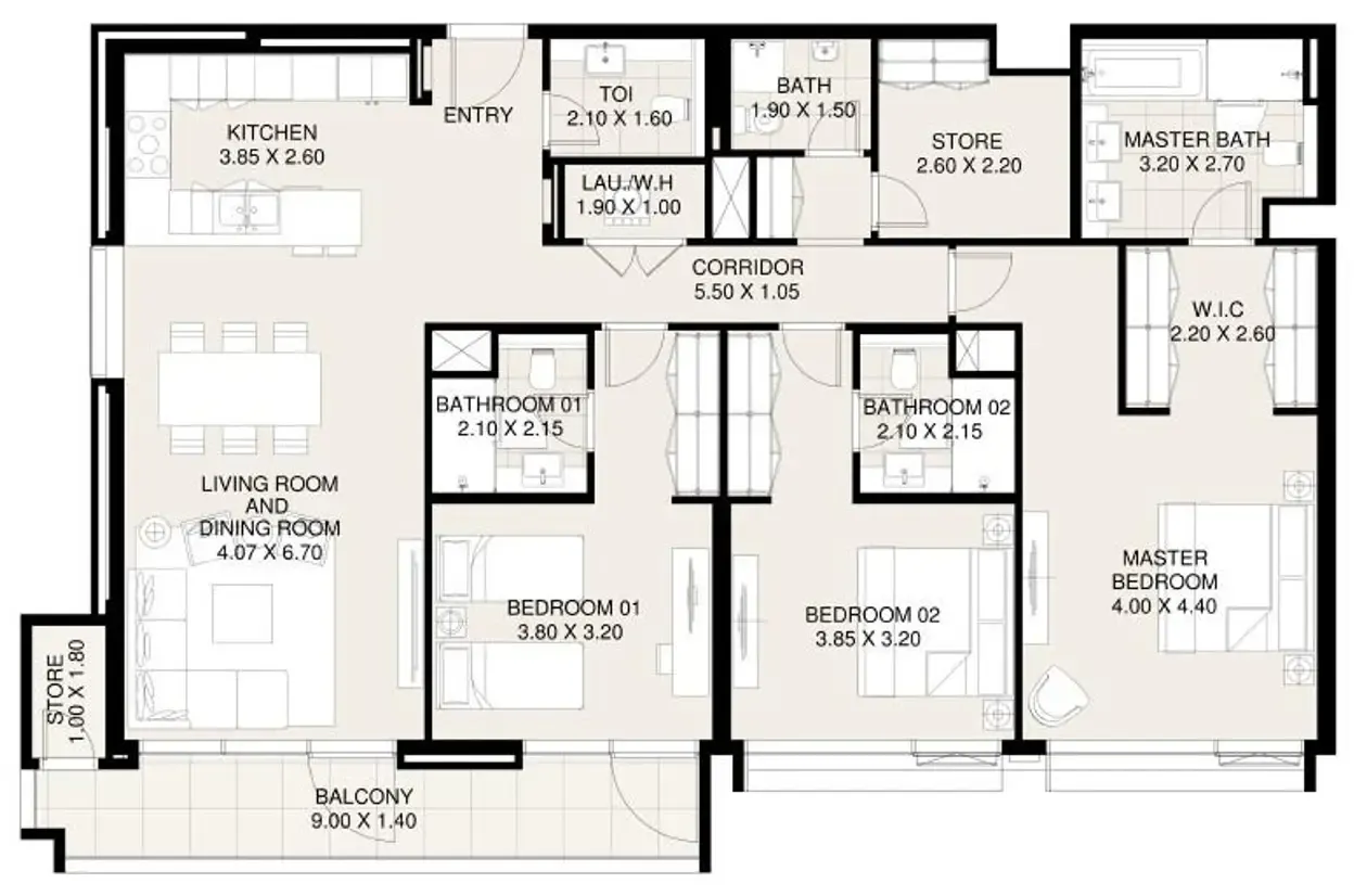 Canal Front Residences 3 and 4 3 bed floor plan, 1,859 sqft