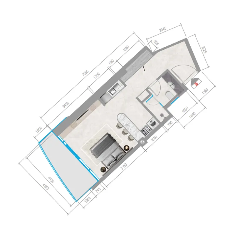 Orchid Towers Phase 1 Studio floor plan, 455 sqft