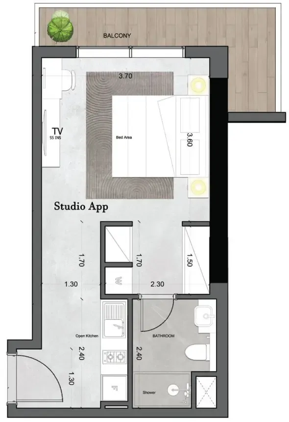 Saray Prime Residence Studio floor plan, 436 sqft