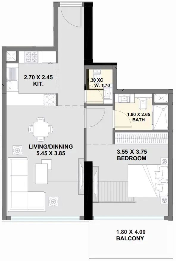 Ayaan Heights 1 1 bed floor plan, 770 sqft