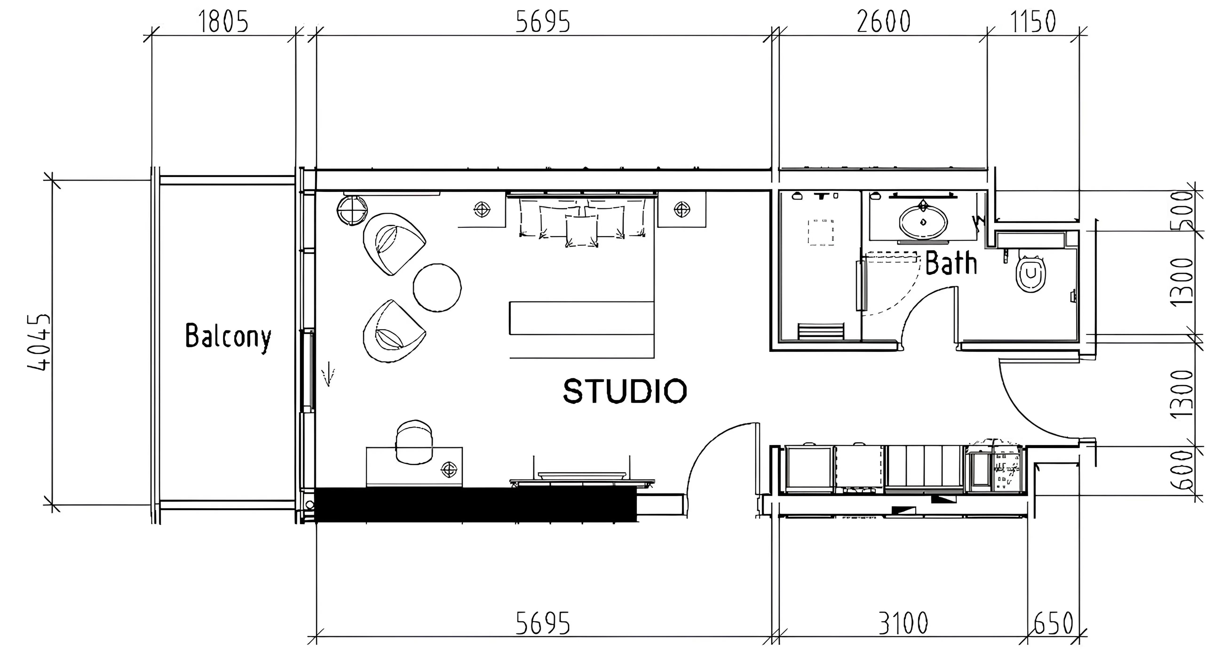 Damac Hills - Artesia Studio floor plan, 495 sqft