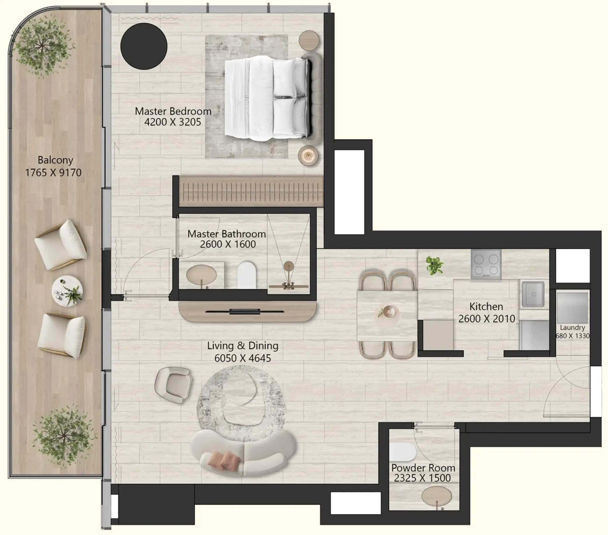 Il Vento 1 bed floor plan, 894 sqft