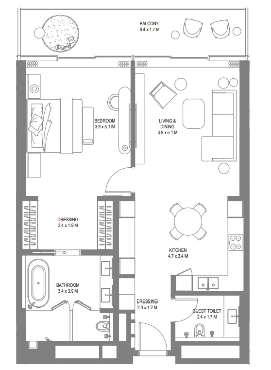 Anantara Sharjah Resort 1 bed floor plan, 1,188 sqft