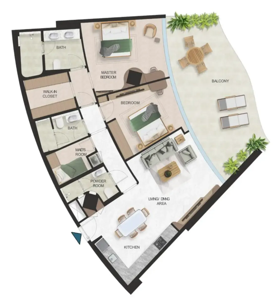 Oystra 2 bed floor plan, 1,725 sqft