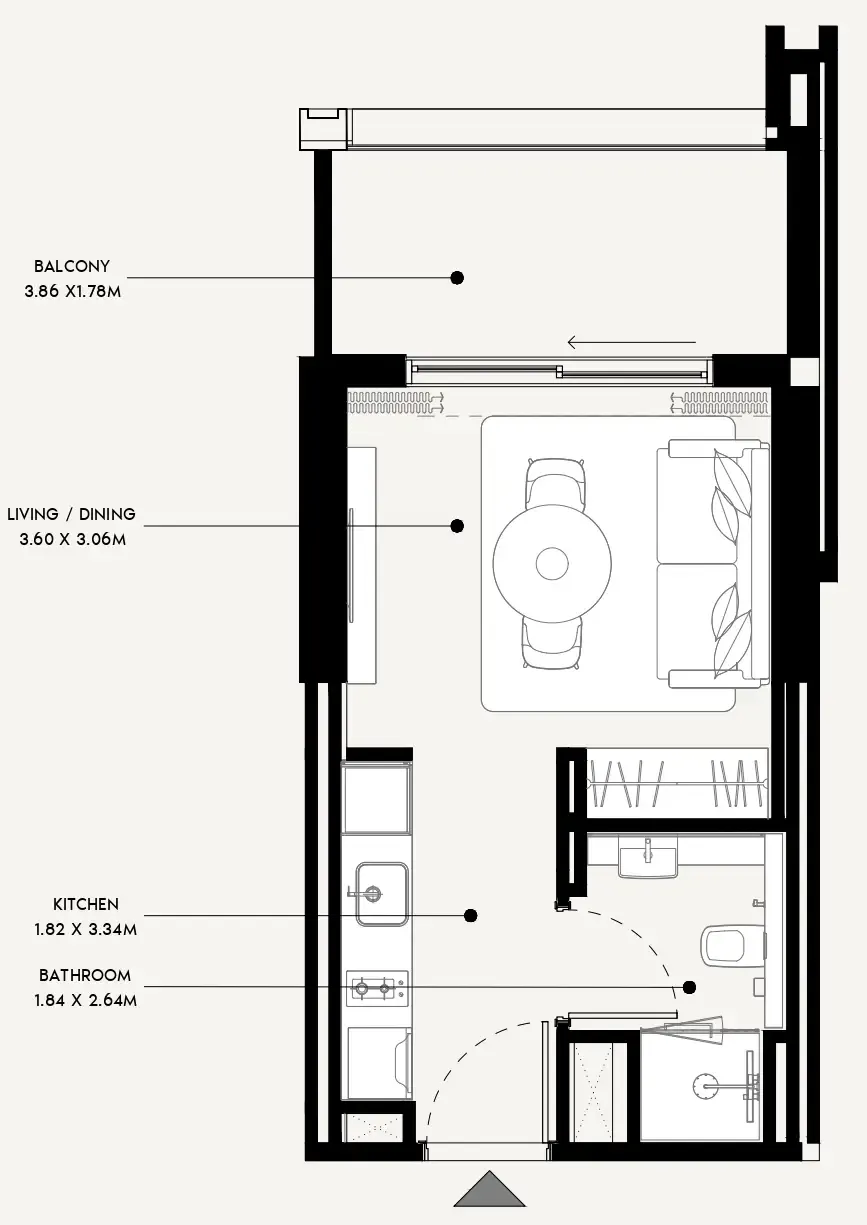 Azizi Venice Studio floor plan, 361 sqft