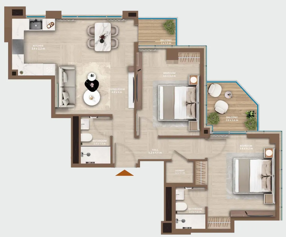 Celeste by HRE 2 bed floor plan, 930 sqft