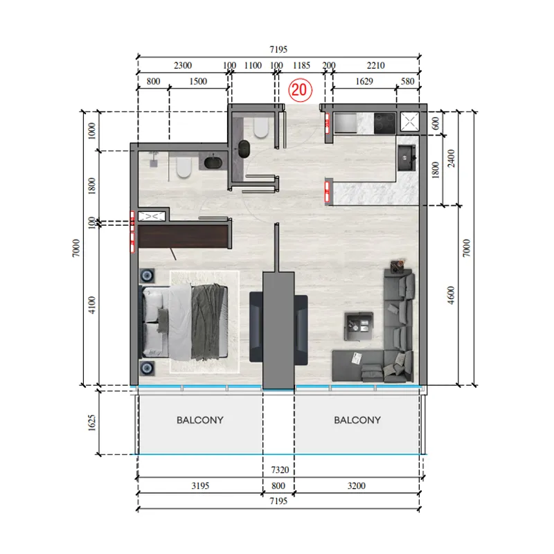 Auresta Tower 1 bed floor plan, 671 sqft