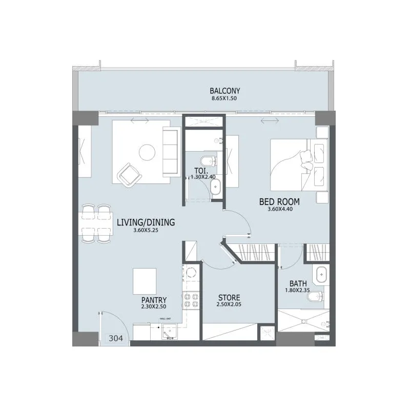Al Ghaf 2 1 bed floor plan, 868 sqft