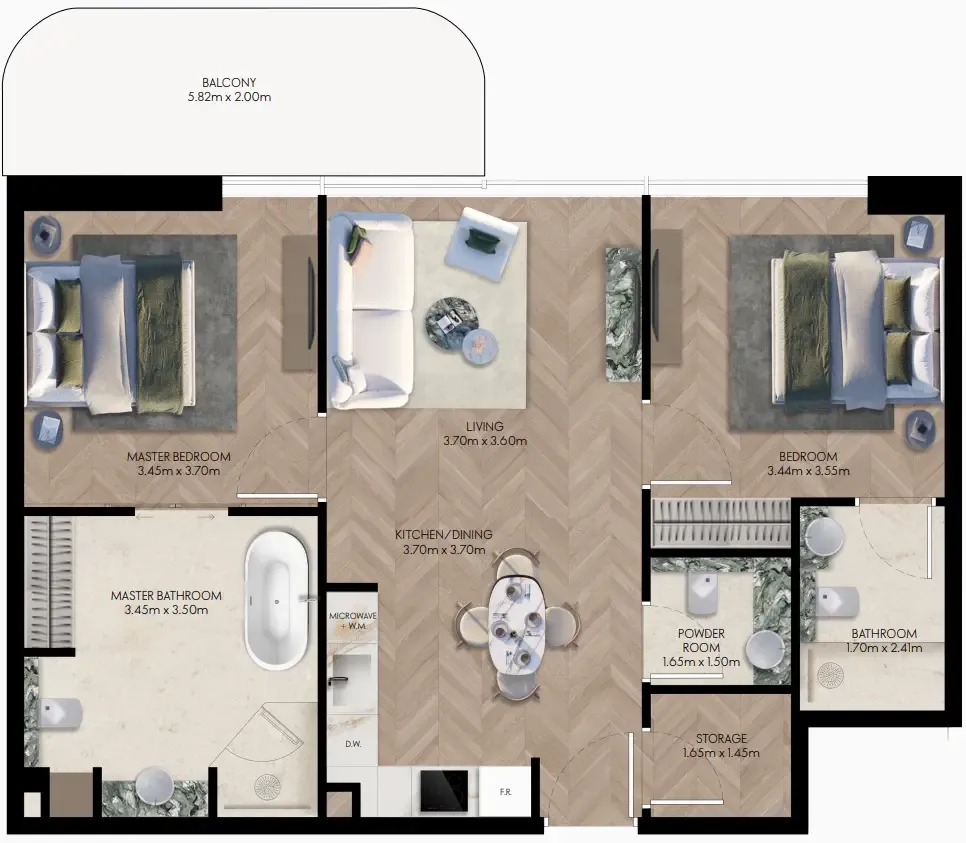 Elle Residences 2 bed floor plan, 994 sqft