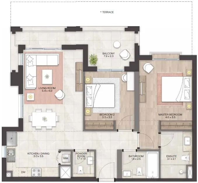 Bloom Living - Granada 2 bed floor plan, 1,150 – 1,151 sqft
