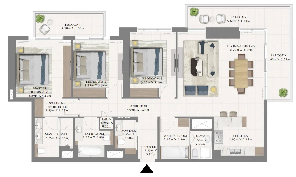 Marina Cove 3 bed floor plan, 1,991 sqft