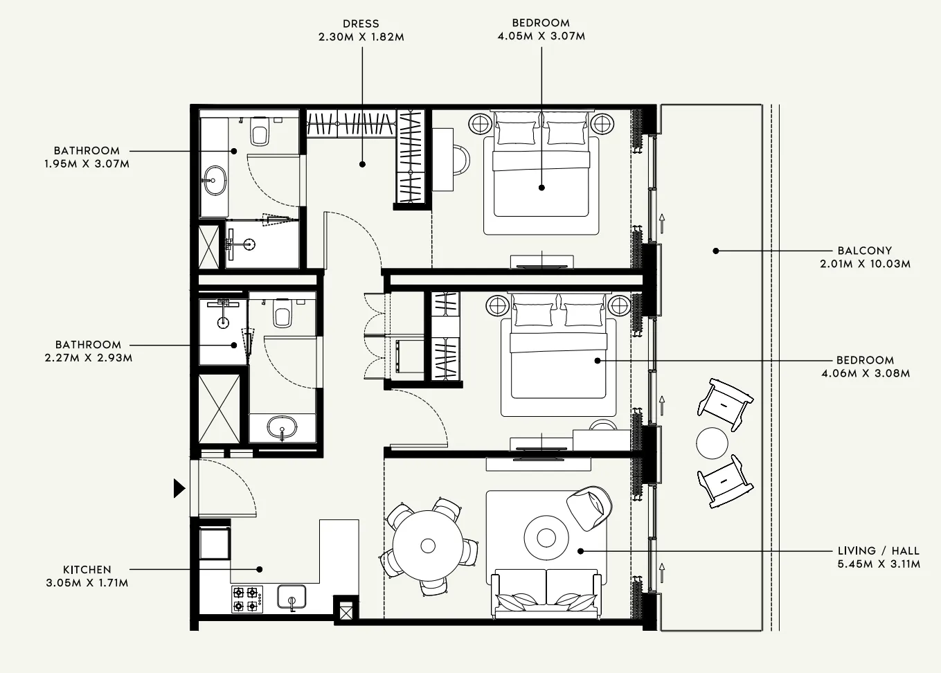 Azizi Venice 2 bed floor plan, 1,151 sqft