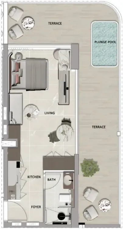South Lofts 1 bed floor plan, 636 sqft