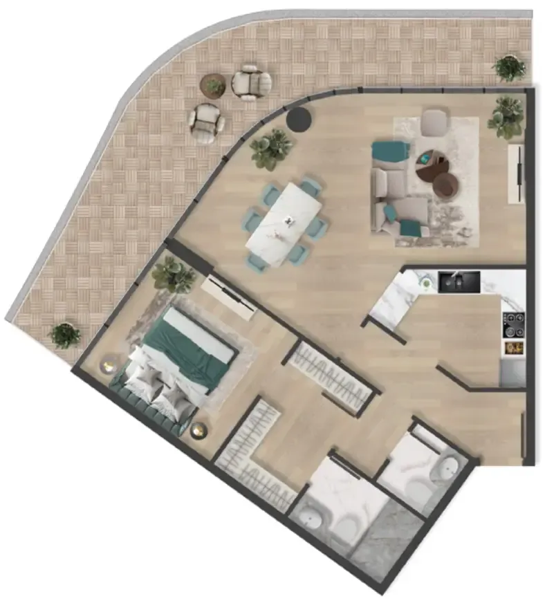 Pelagia 1 bed floor plan, 1,237 sqft