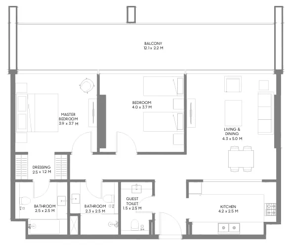 Safa Parkview 2 bed floor plan, 1,354 sqft