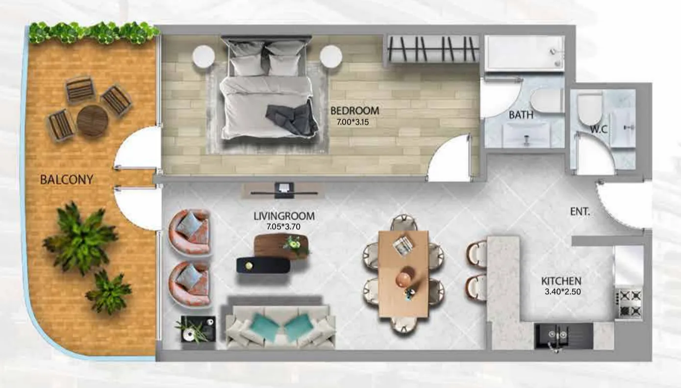 311 Boulevard 1 bed floor plan, 947 sqft