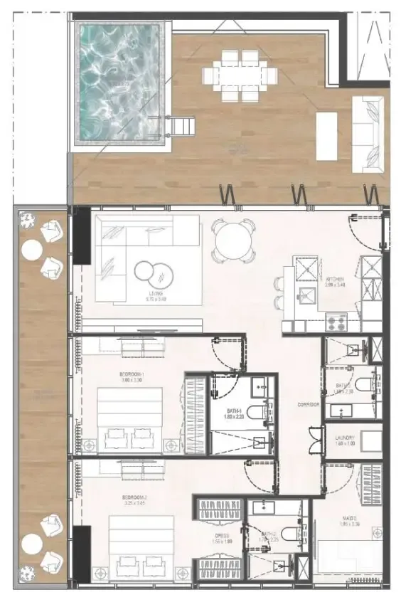 Gharbi 2 Residences 2 bed floor plan, 1,732 sqft
