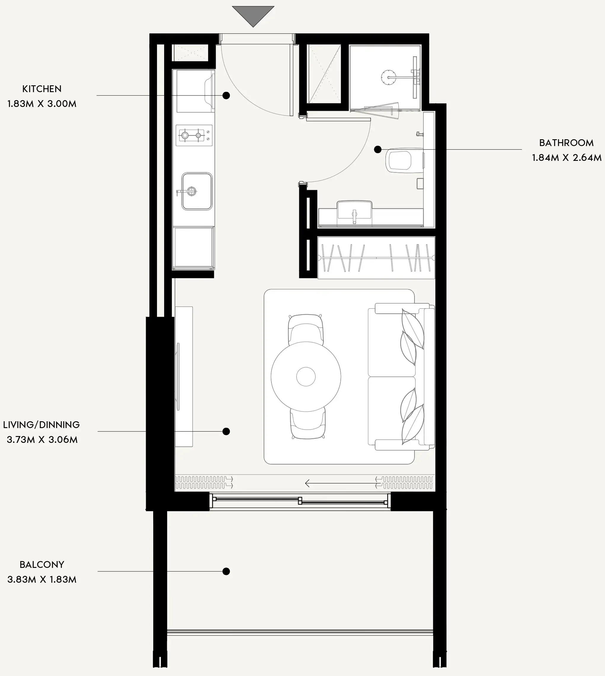 Azizi Venice Studio floor plan, 355 sqft