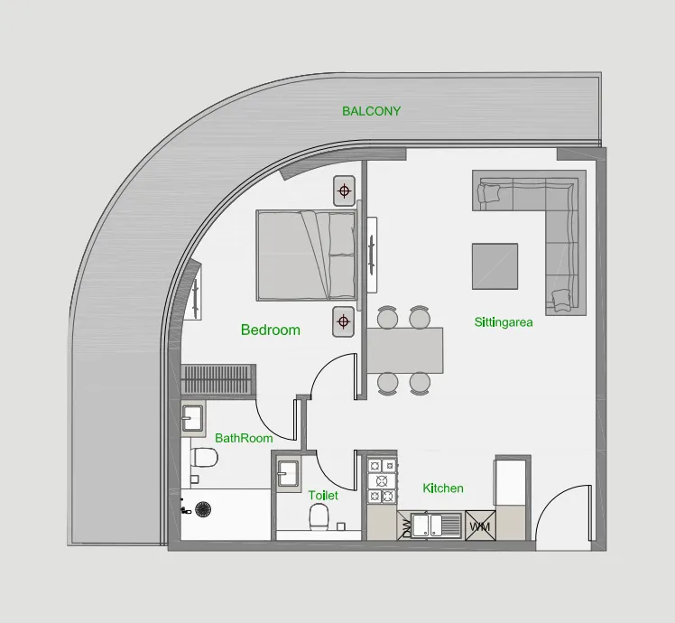 The Central Downtown 1 bed floor plan, 994 sqft
