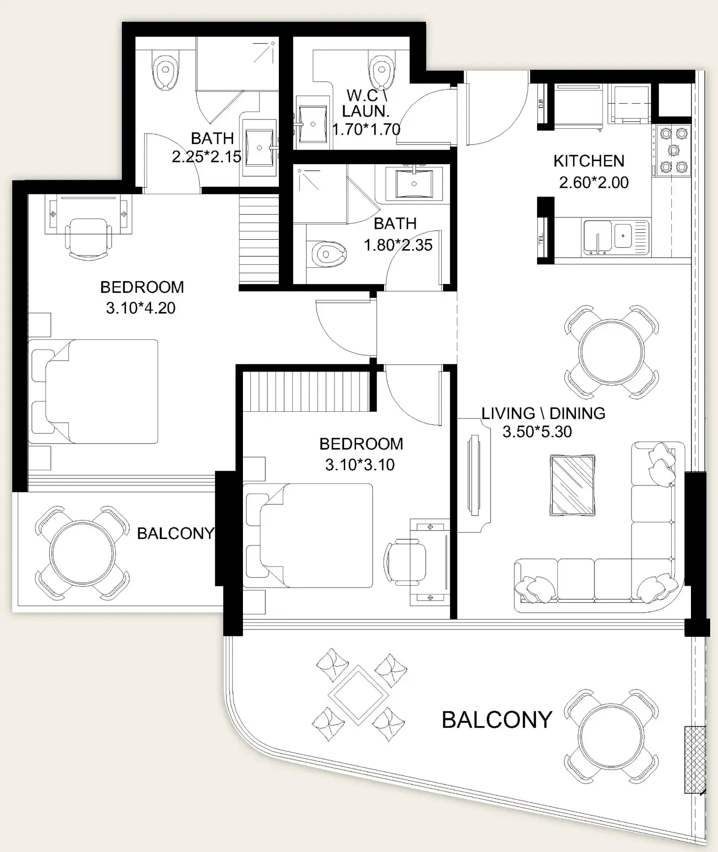 X11 2 bed floor plan, 1,092 sqft