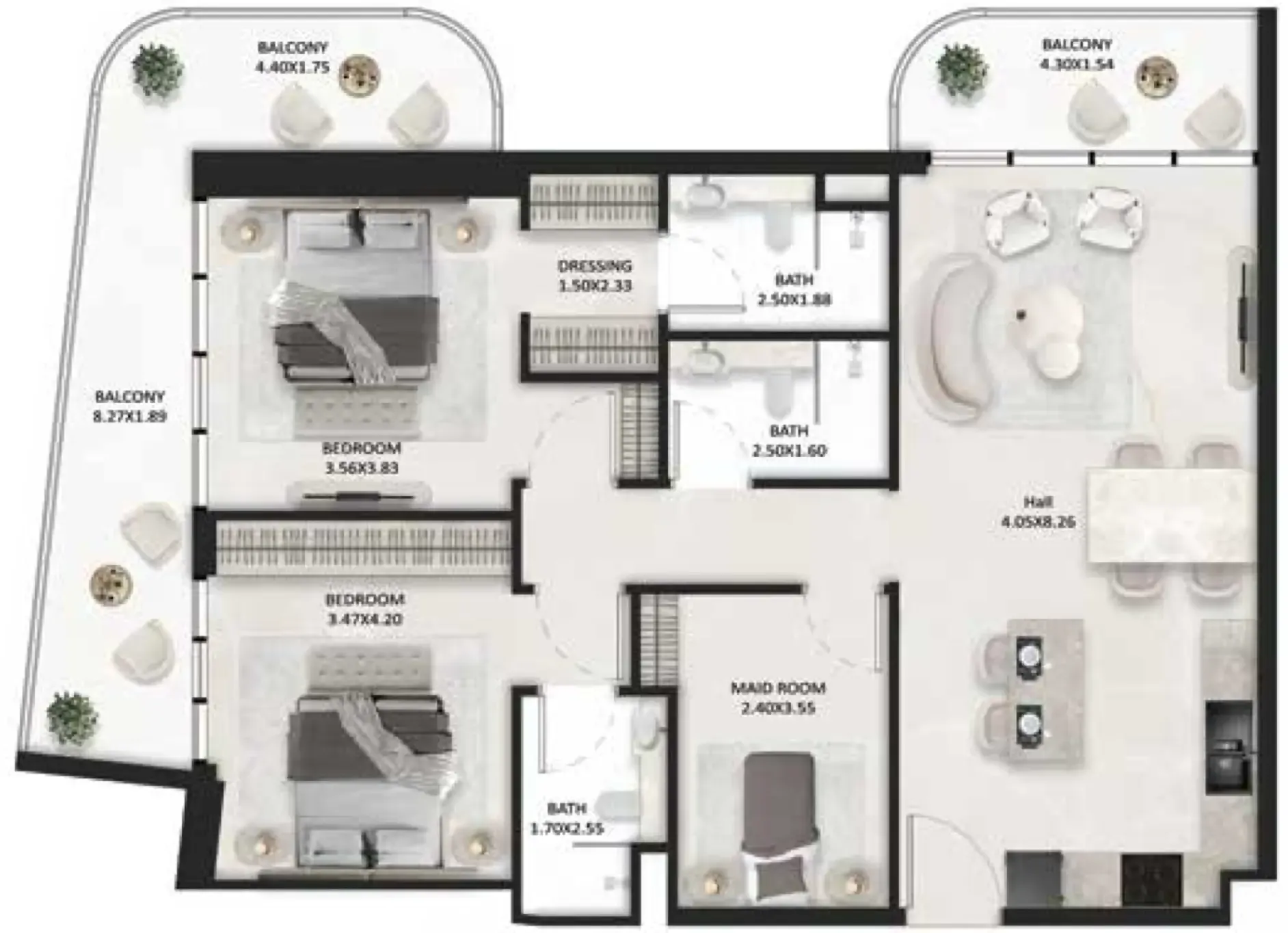 SquareX One 2 bed floor plan, 1,435 sqft