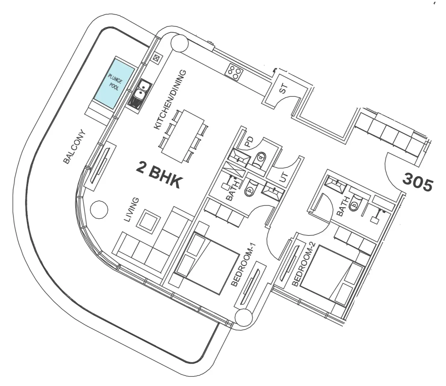 Villa Del Garda 2 bed floor plan, 1,428 sqft