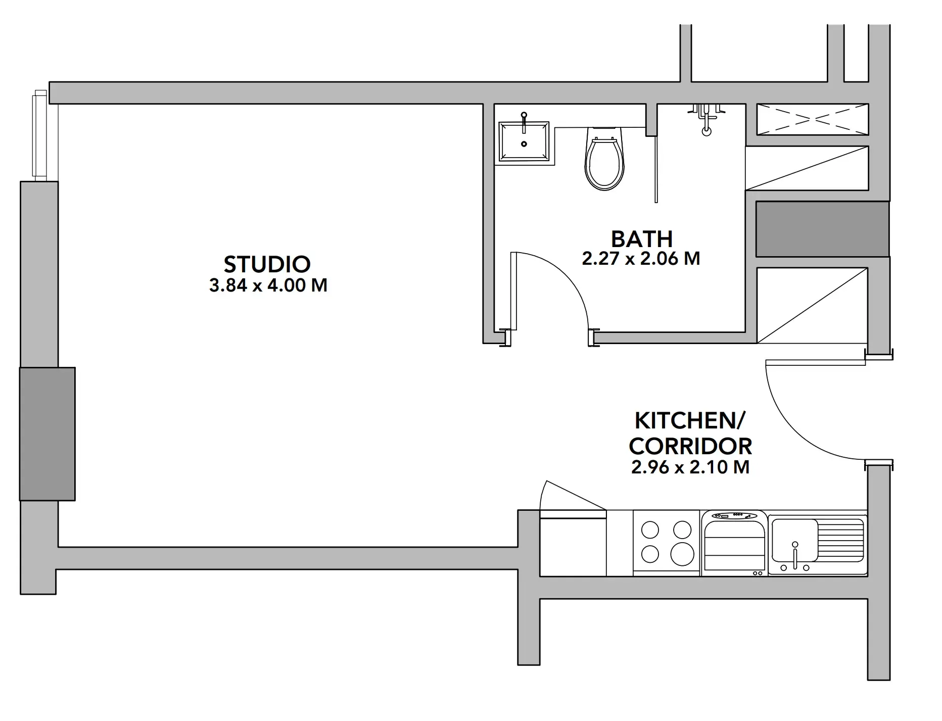 Blue Pearls Studio floor plan, 438 sqft