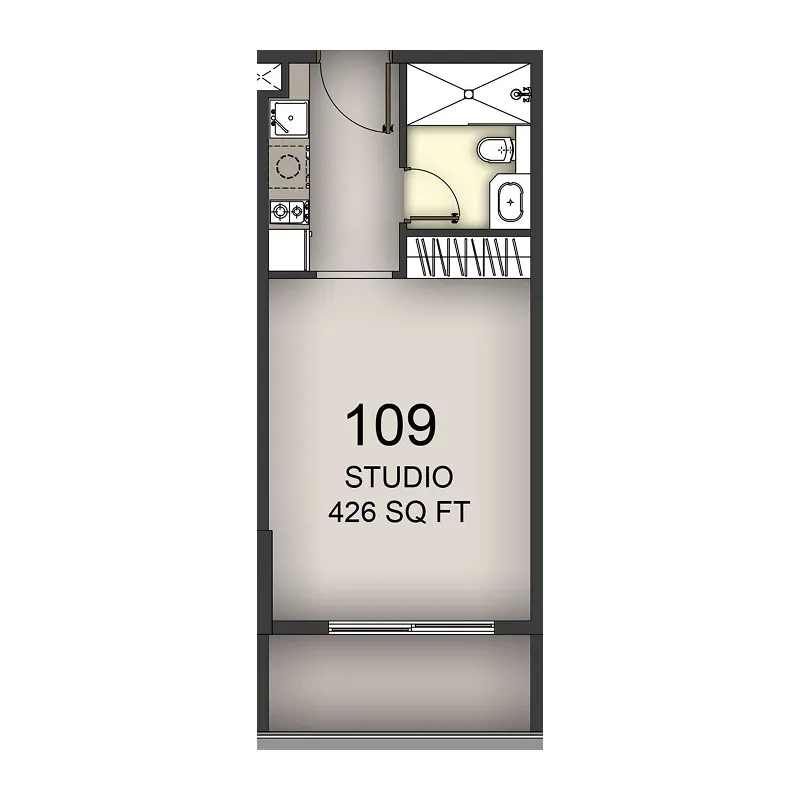 Aizel Tower Studio floor plan, 426 sqft