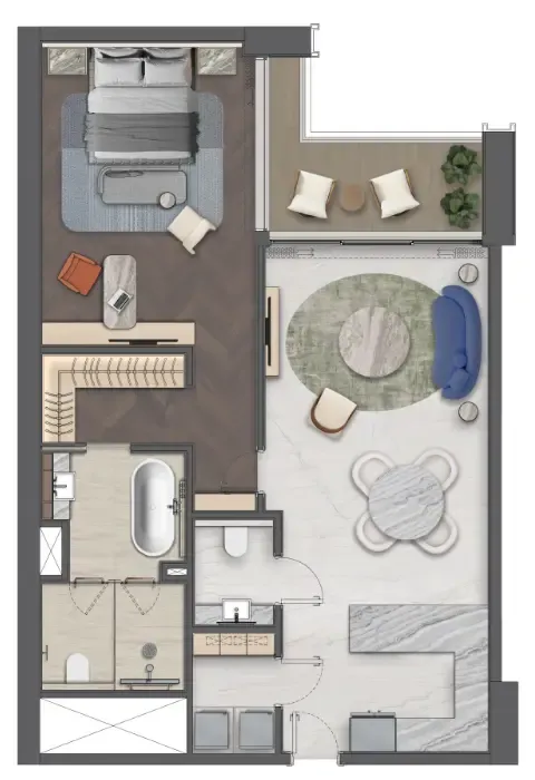 Mas Barsha Residency 1 bed floor plan, 1,077 sqft