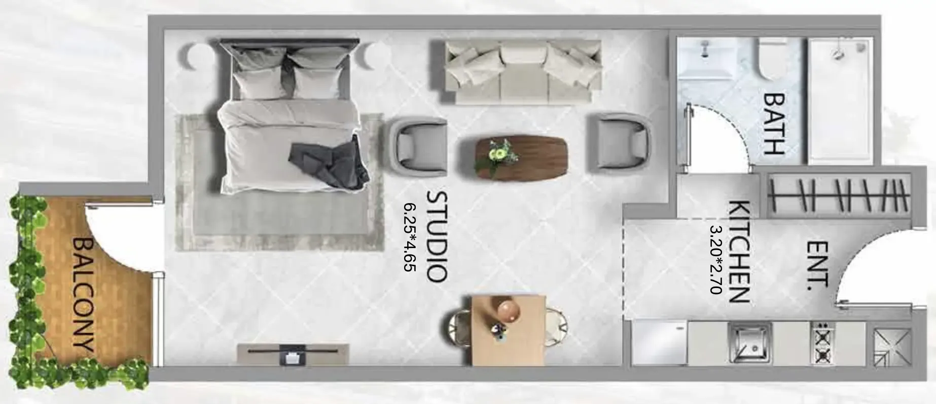 311 Boulevard Studio floor plan, 538 sqft