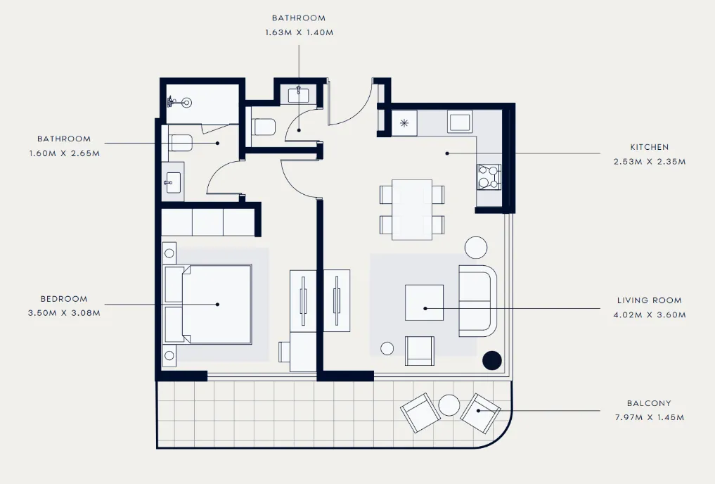 Azizi Venice 1 bed floor plan, 693 sqft