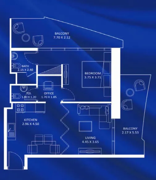 Fashionz 1 bed floor plan, 872 sqft