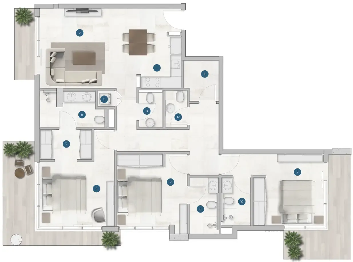 Sola Residences 3 bed floor plan, 1,750 sqft